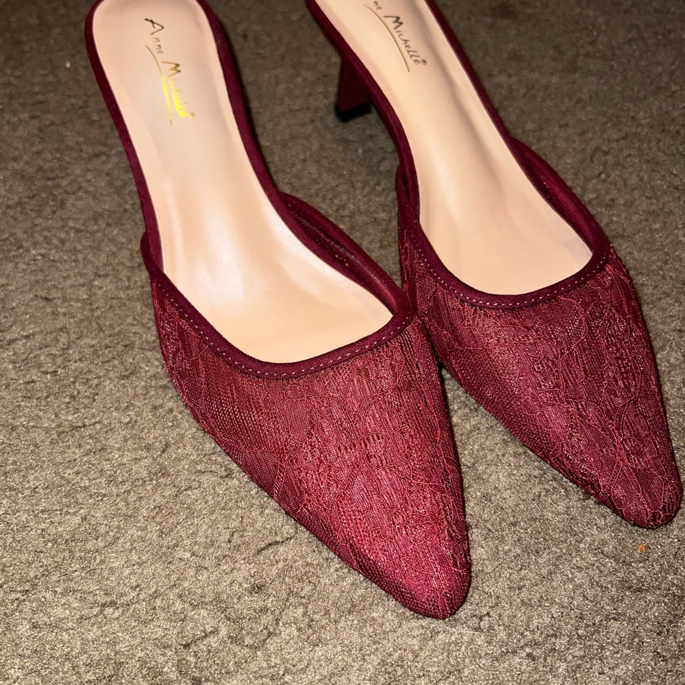Burgundy Lace Mules